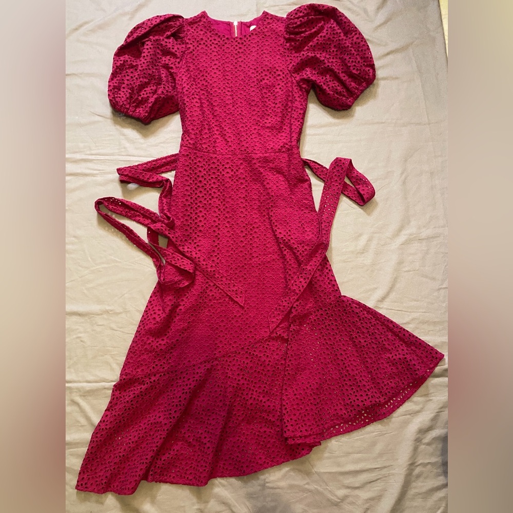Ted Baker eyelet midi Dress with Puff Sleeves Size 2